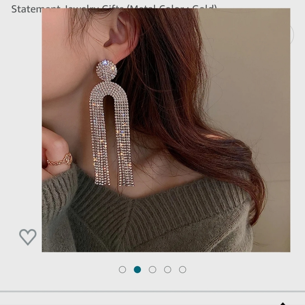 Long Tassel Rhinestone Drop earrings Geometric U shape crystal Dangle earrings